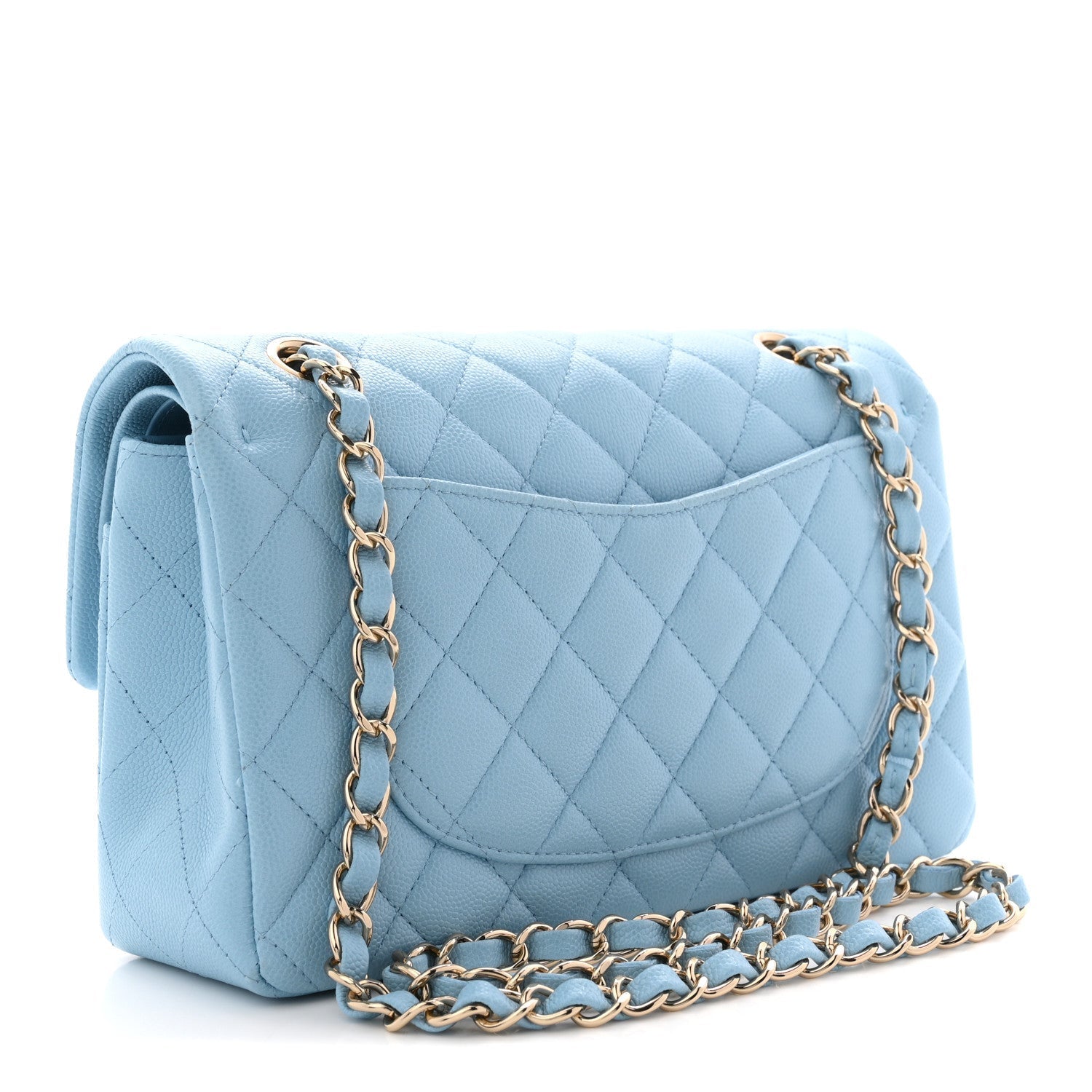 Caviar Quilted Small Double Flap Light Blue