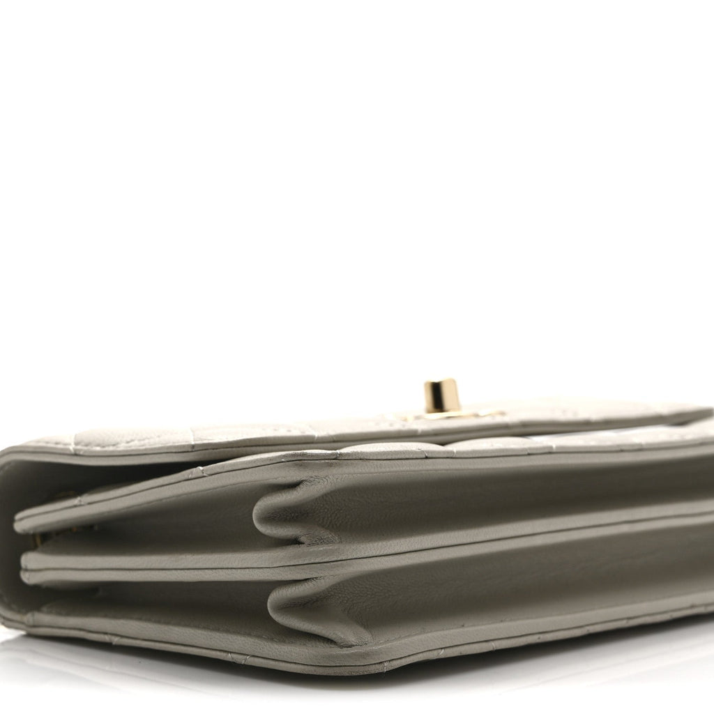 Lambskin Quilted Trendy CC Dual Handle Clutch With Chain Grey