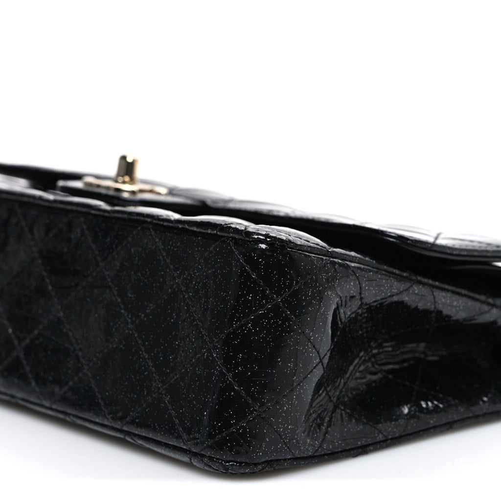 Patent Quilted Sparkle Glitter Medium Double Flap Black