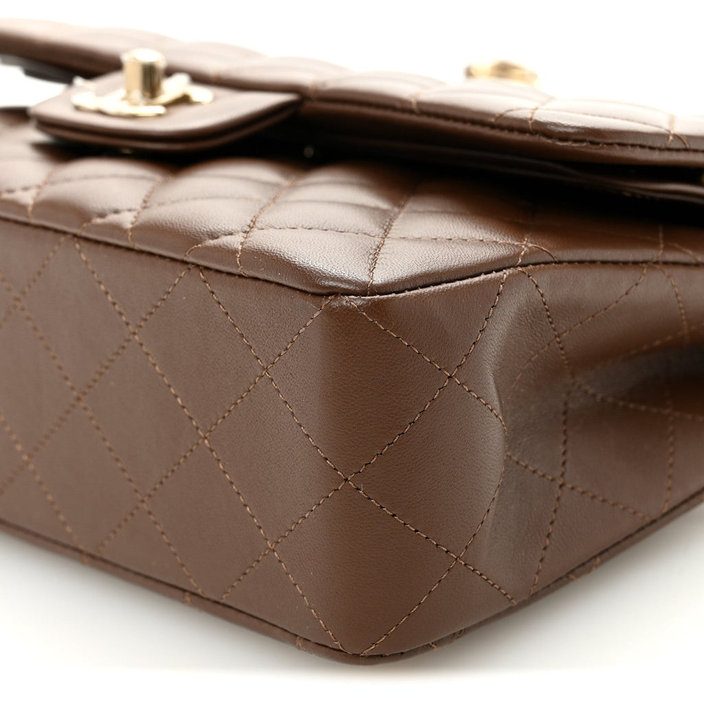 Lambskin Quilted Small Double Flap Brown