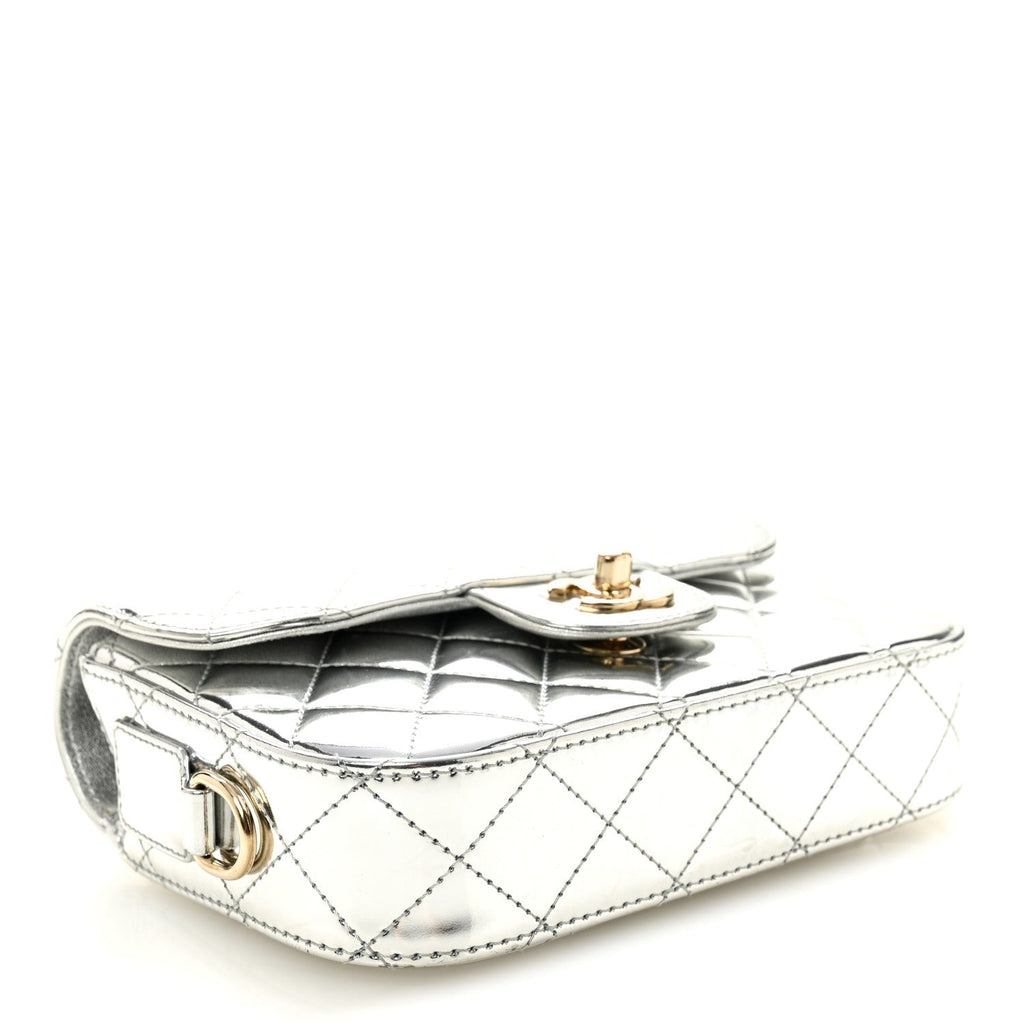 Mirror Calfskin Metallic Calfskin Quilted Hollywood Boulevard Mini Flap With Star Coin Purse Silver