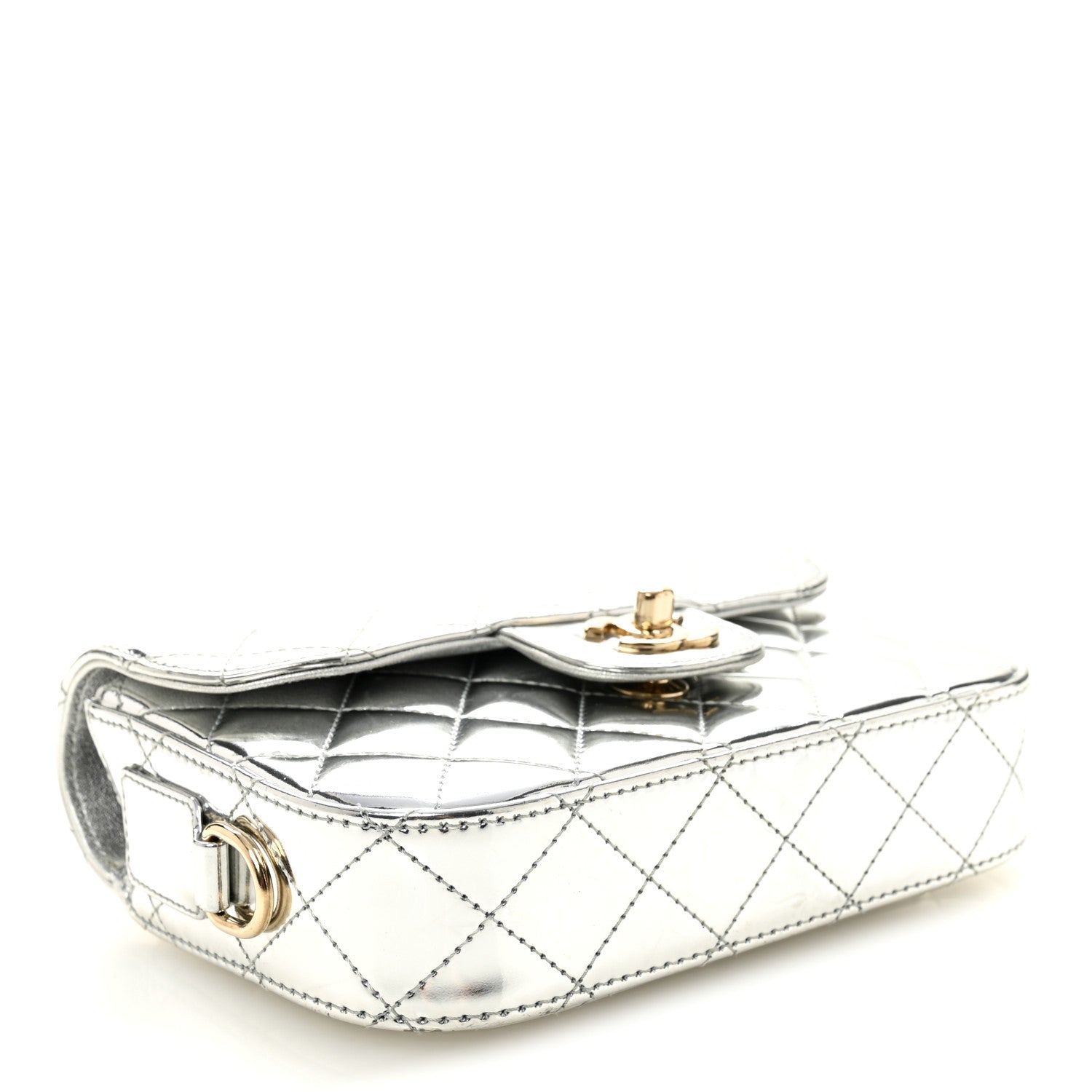 Mirror Calfskin Metallic Calfskin Quilted Hollywood Boulevard Mini Flap With Star Coin Purse Silver