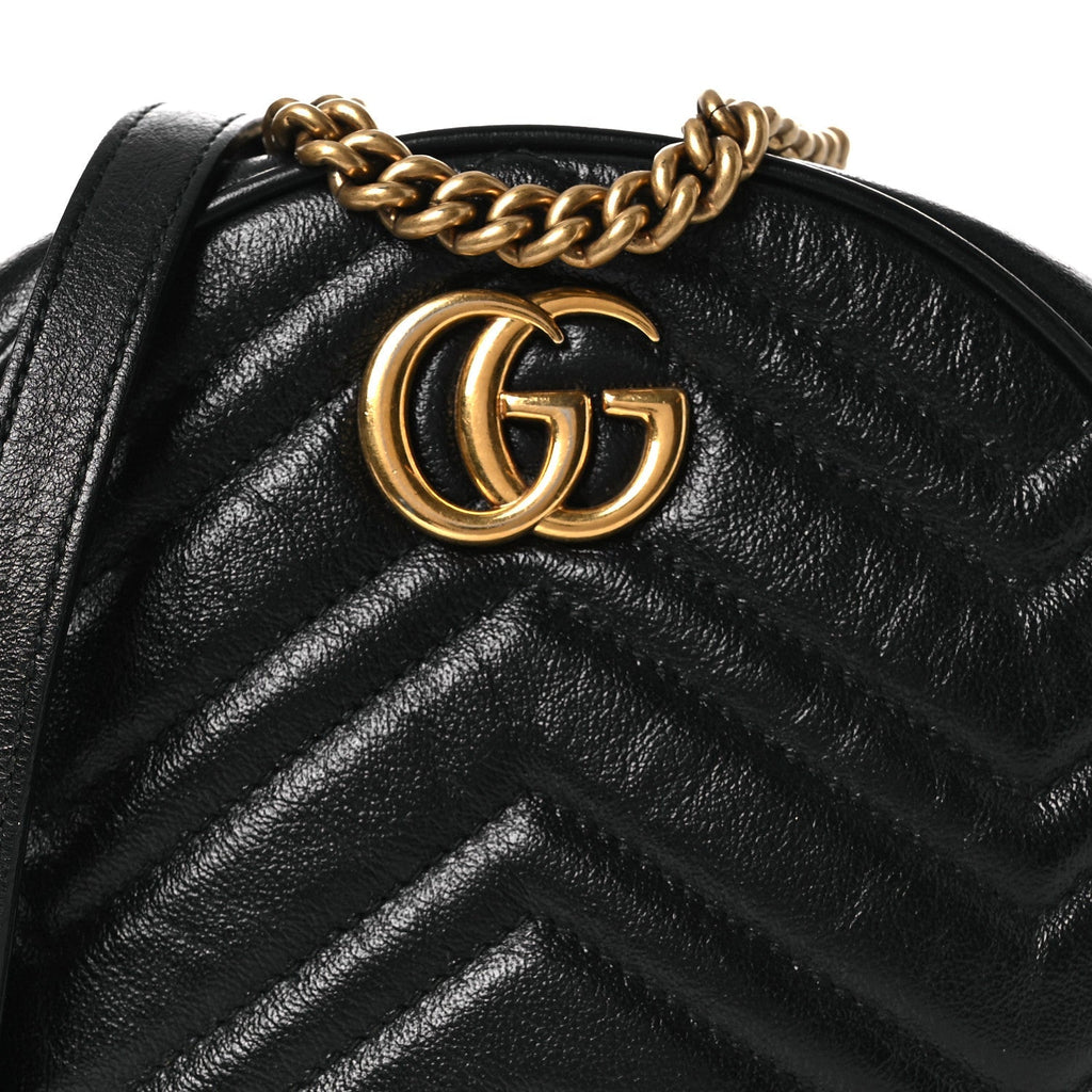 Azalea Calfskin Matelasse Heart Mini GG Marmont Round Shoulder Bag Black