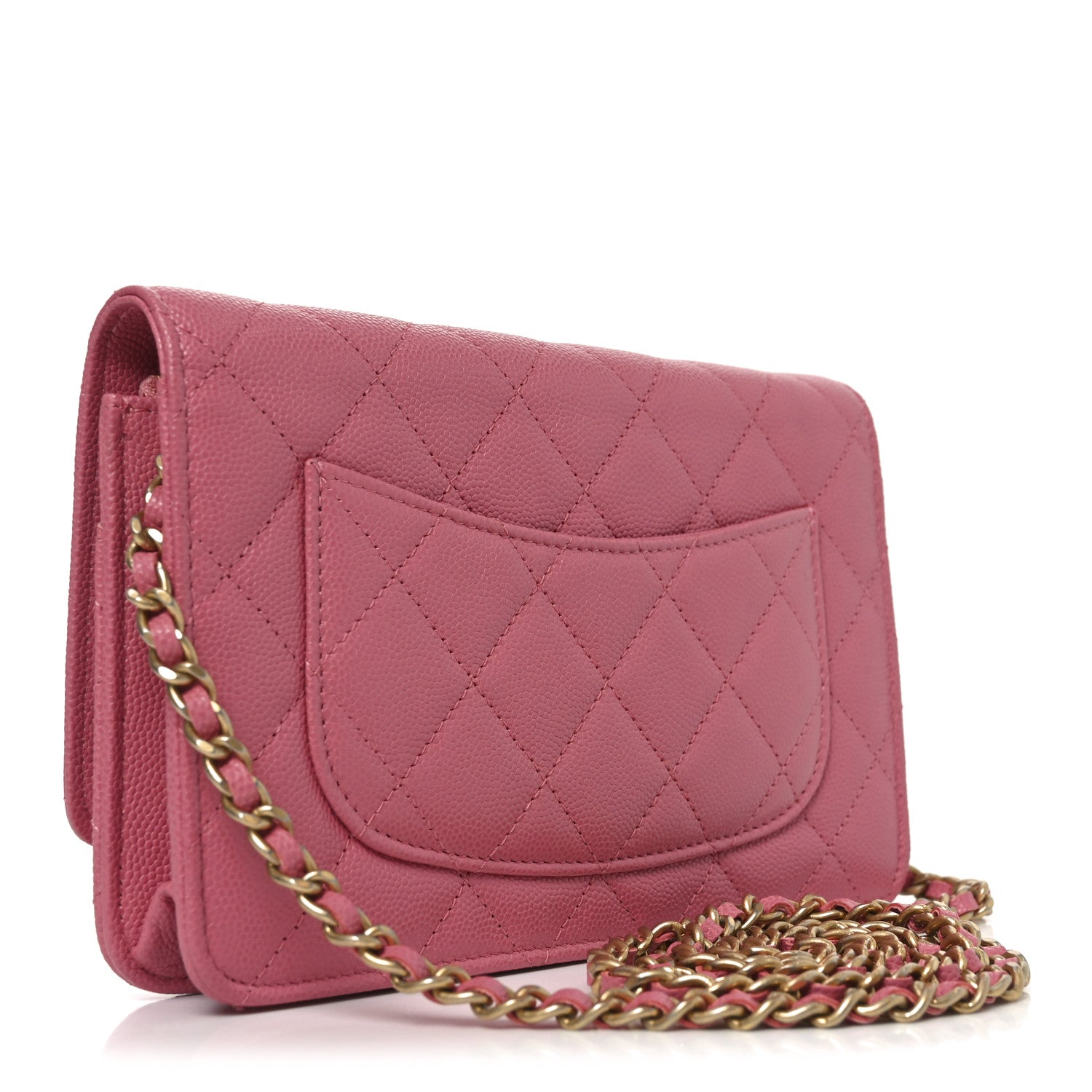 Caviar Quilted Textured CC Wallet On Chain WOC Pink