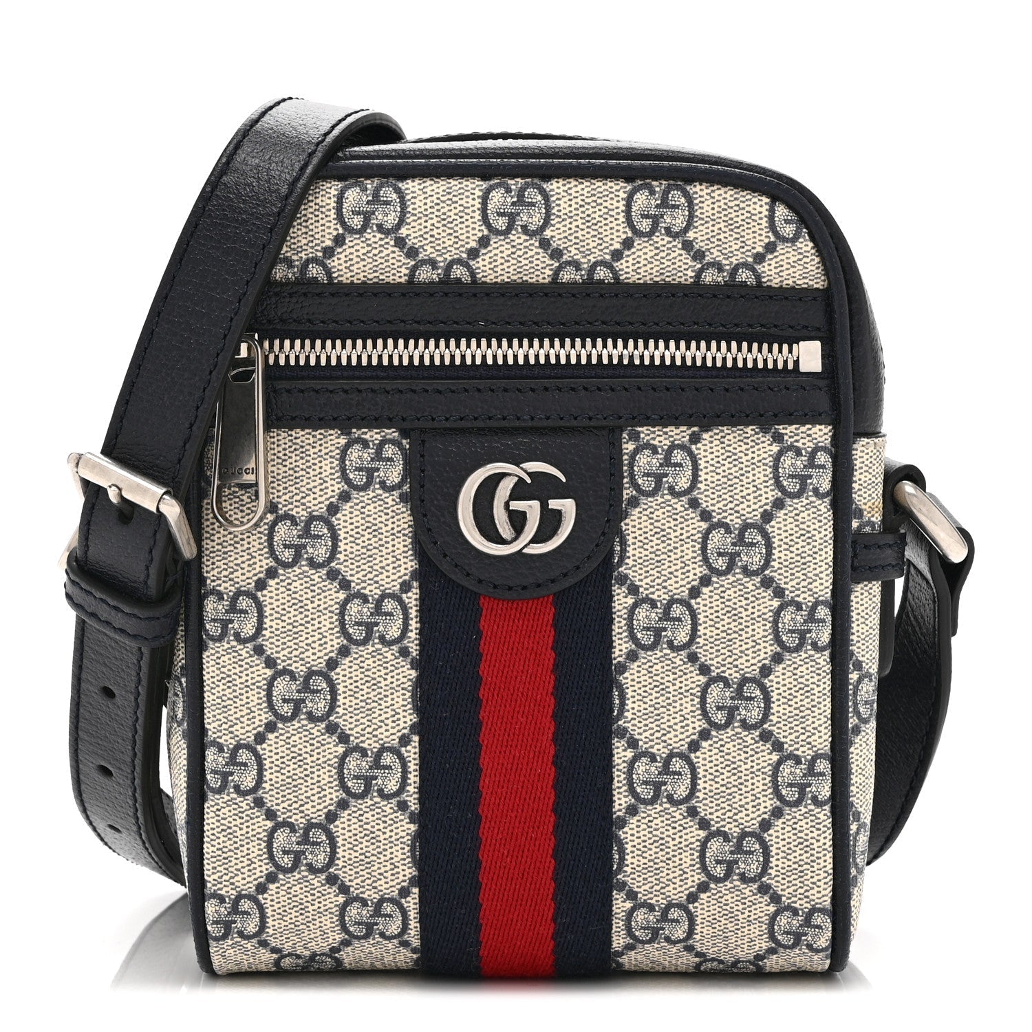 GG Supreme Monogram Textured Calfskin Web Mini Ophidia Messenger Beige Blue