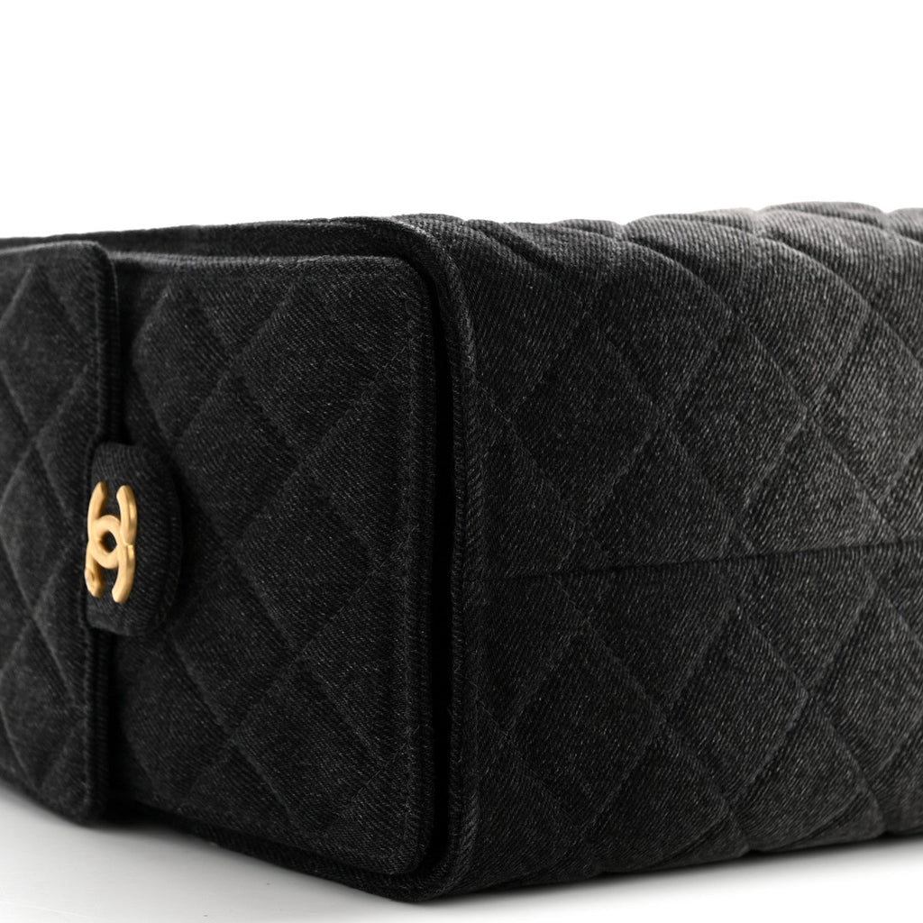 Washed Denim Quilted Small Chanel 25 Handbag Black