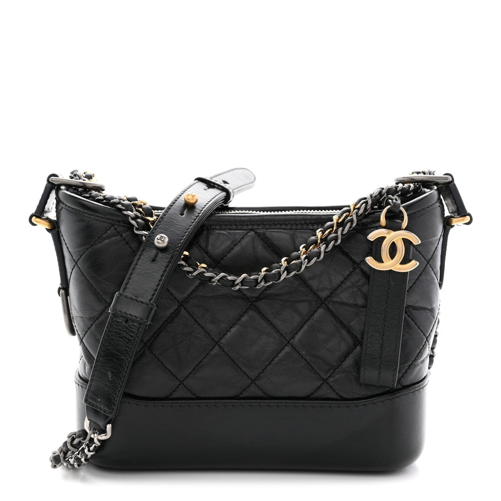 Aged Calfskin Quilted Small Gabrielle Hobo Black