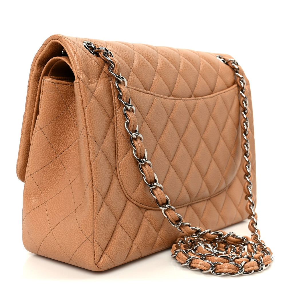 Caviar Quilted Jumbo Double Flap Dark Beige