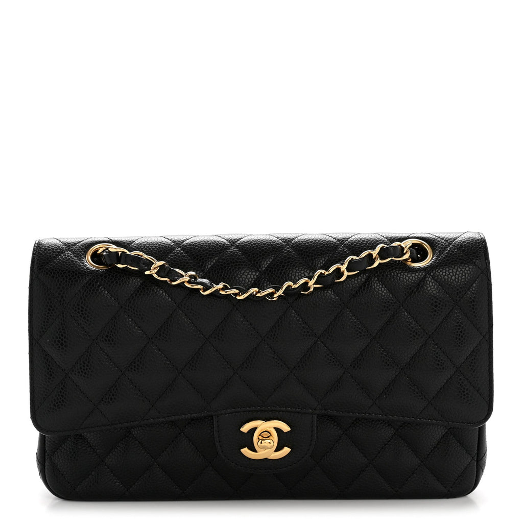 Caviar Quilted Medium Double Flap Black