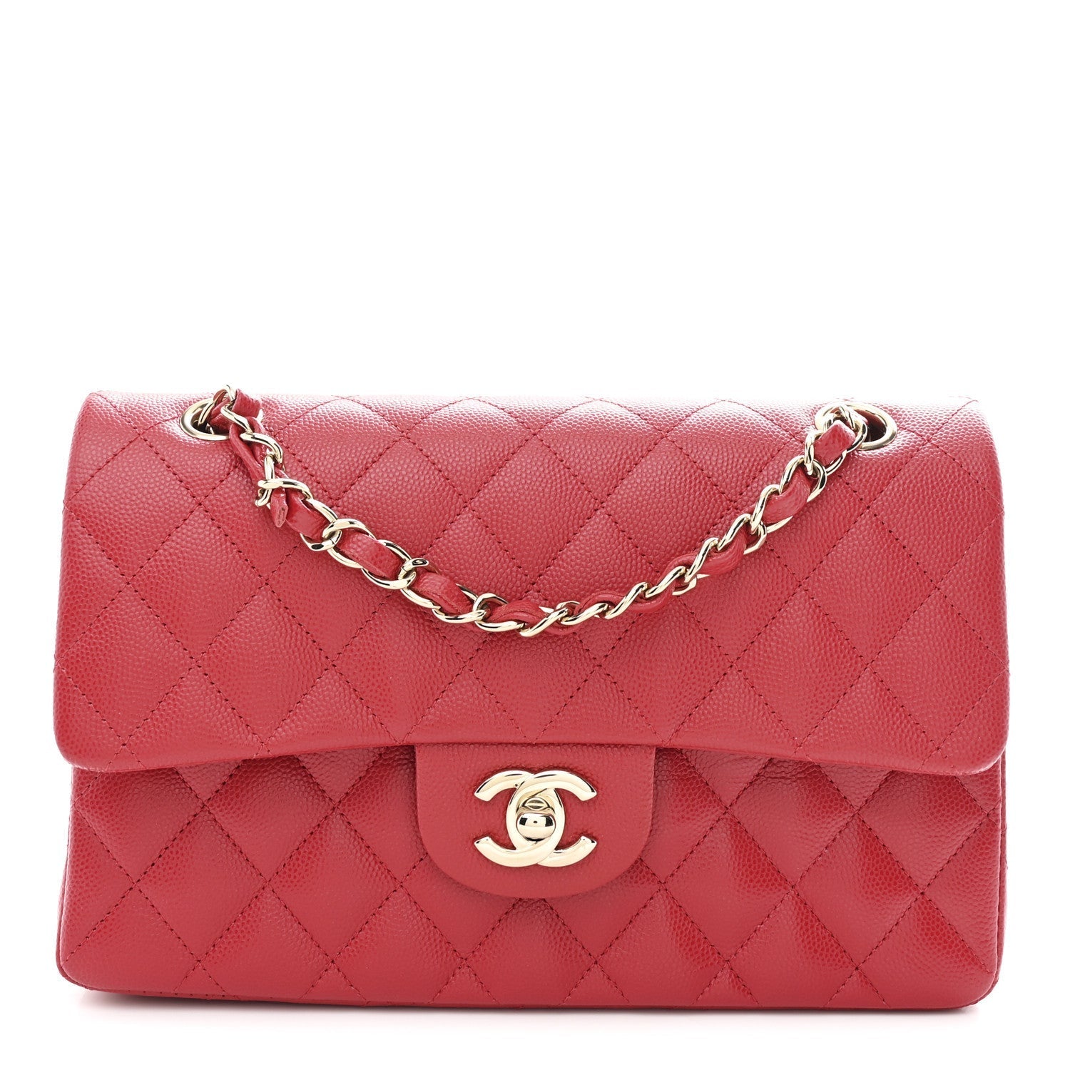 Caviar Quilted Small Double Flap Red