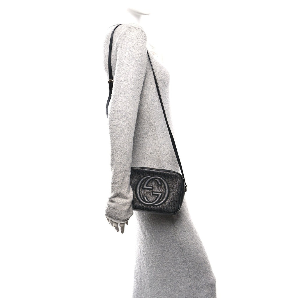 Pebbled Calfskin Small Soho Disco Bag Black