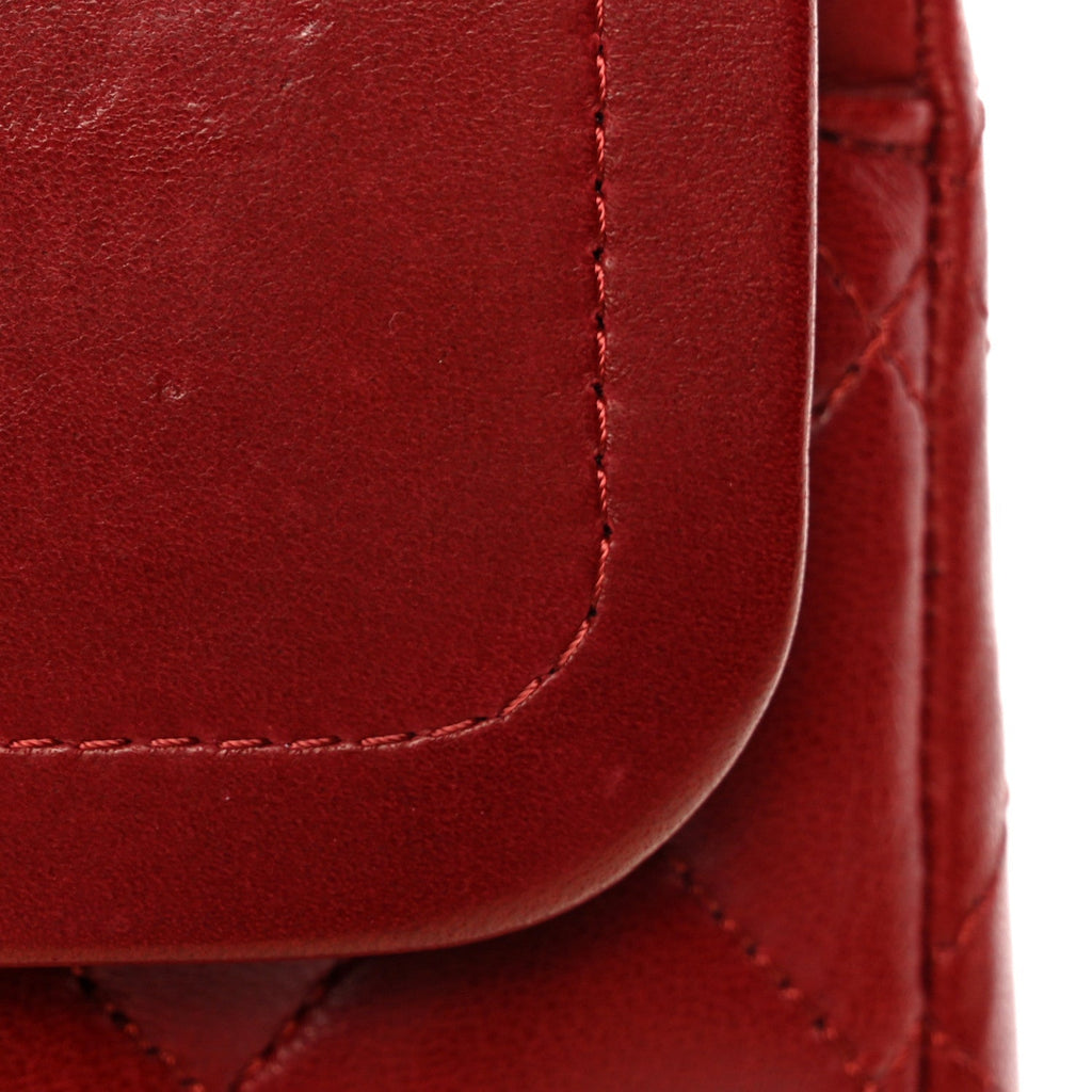 Lambskin Quilted Medium Double Flap Red