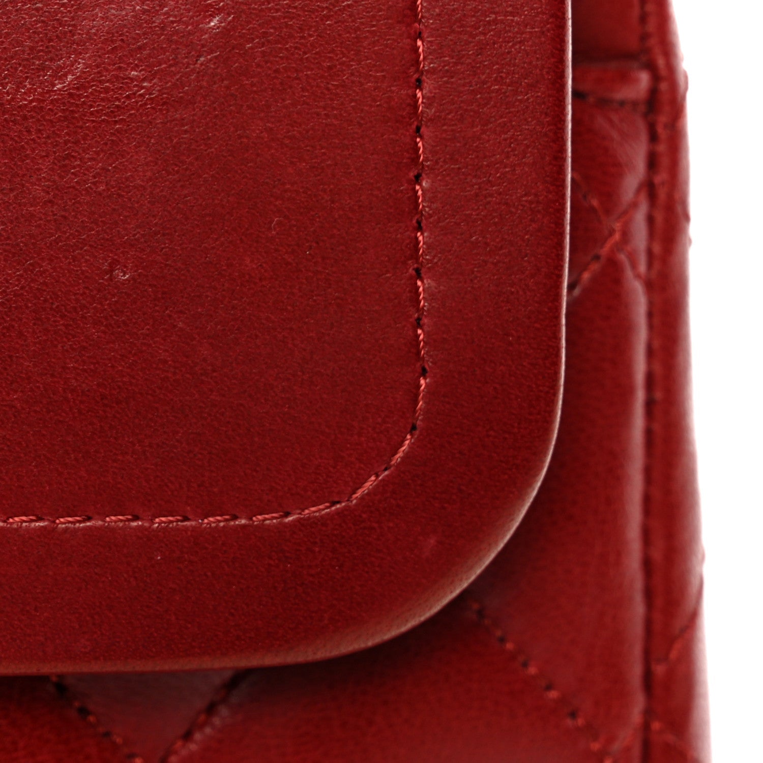 Lambskin Quilted Medium Double Flap Red