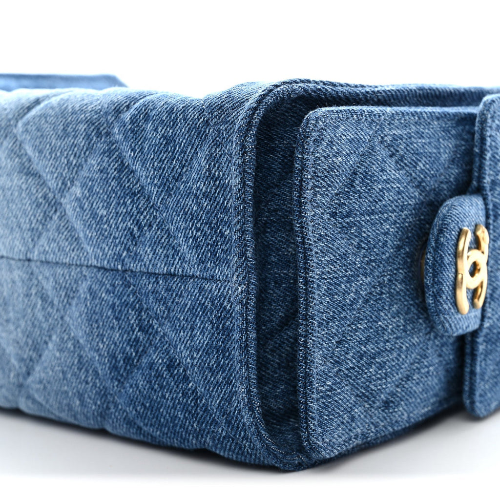 Washed Denim Quilted Mini Chanel 25 Handbag Blue