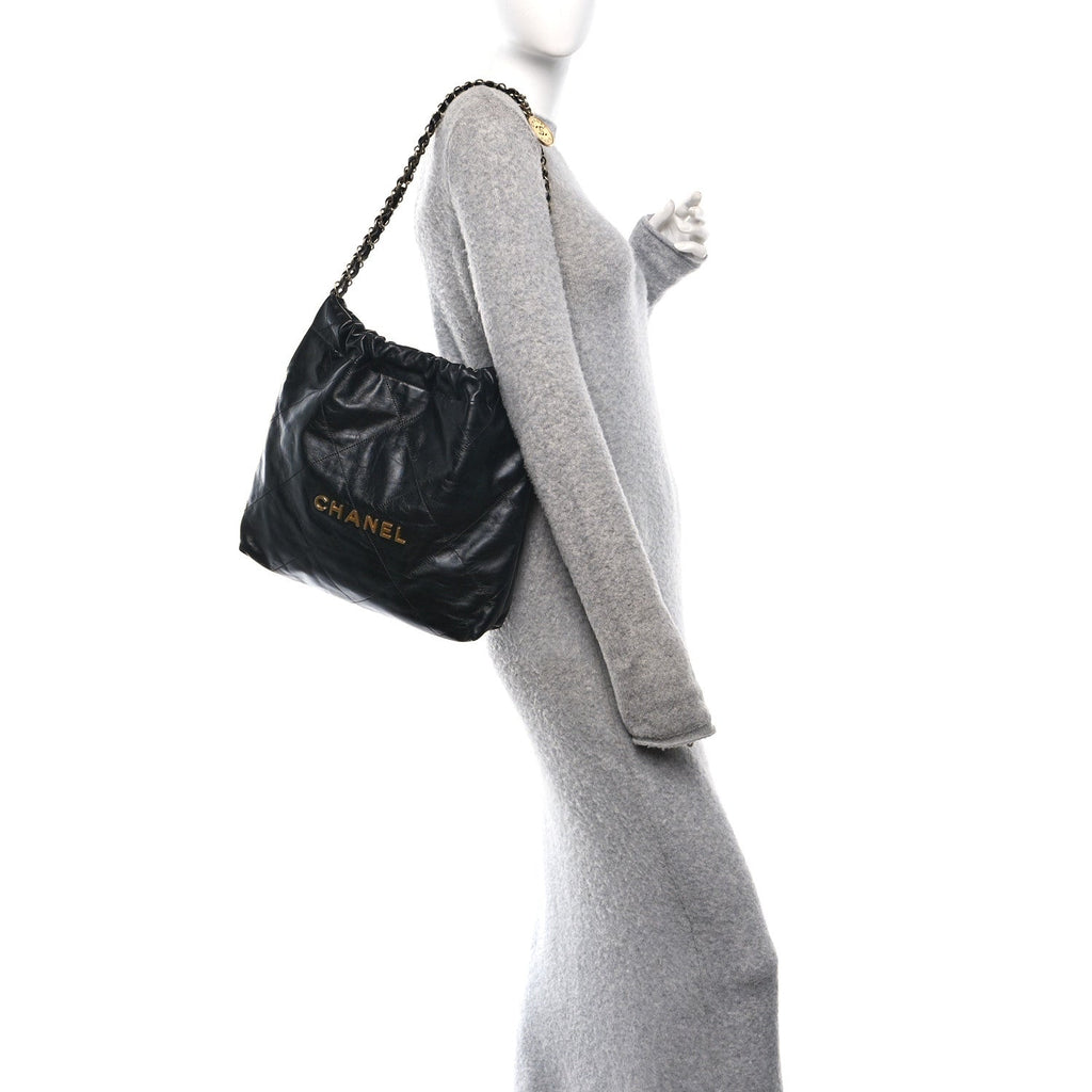 Shiny Calfskin Quilted Small Chanel 22 Black