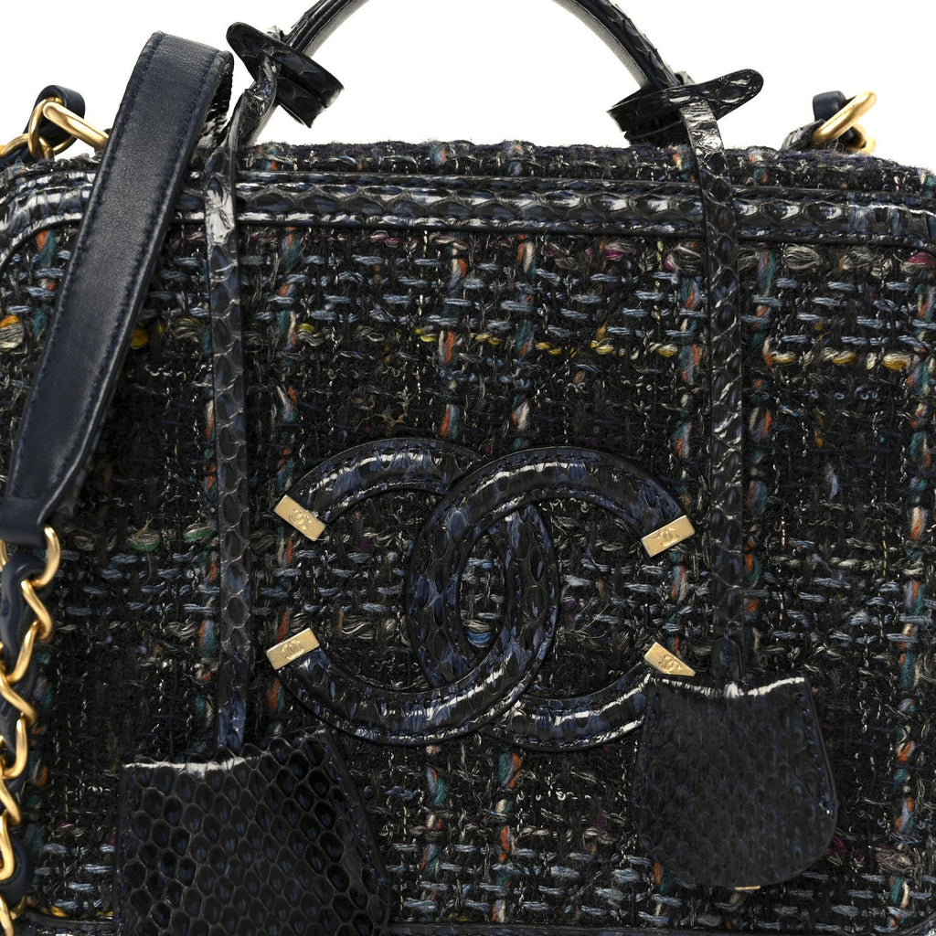 Tweed Snakeskin Quilted Medium CC Filigree Vanity Case Dark Navy