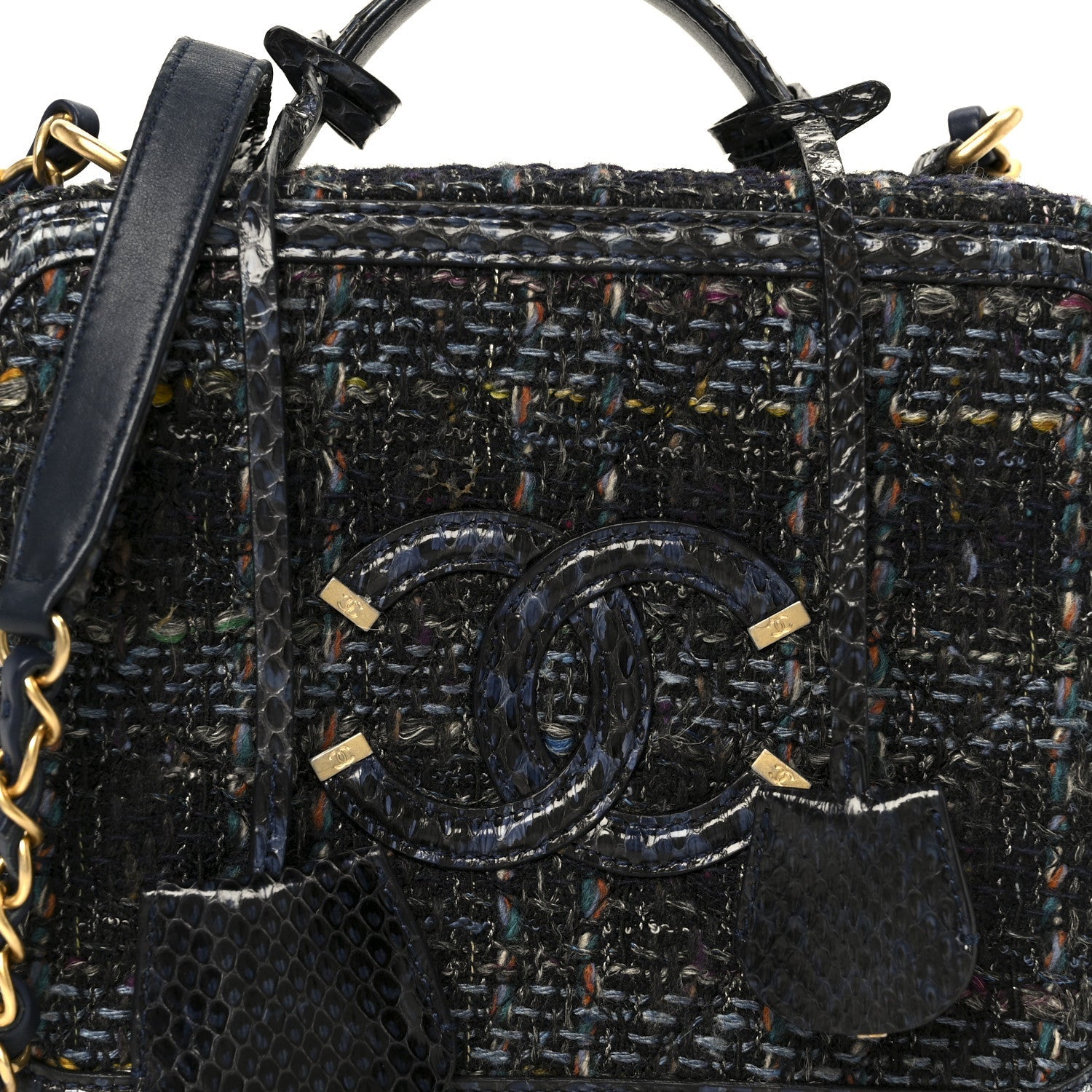 Tweed Snakeskin Quilted Medium CC Filigree Vanity Case Dark Navy