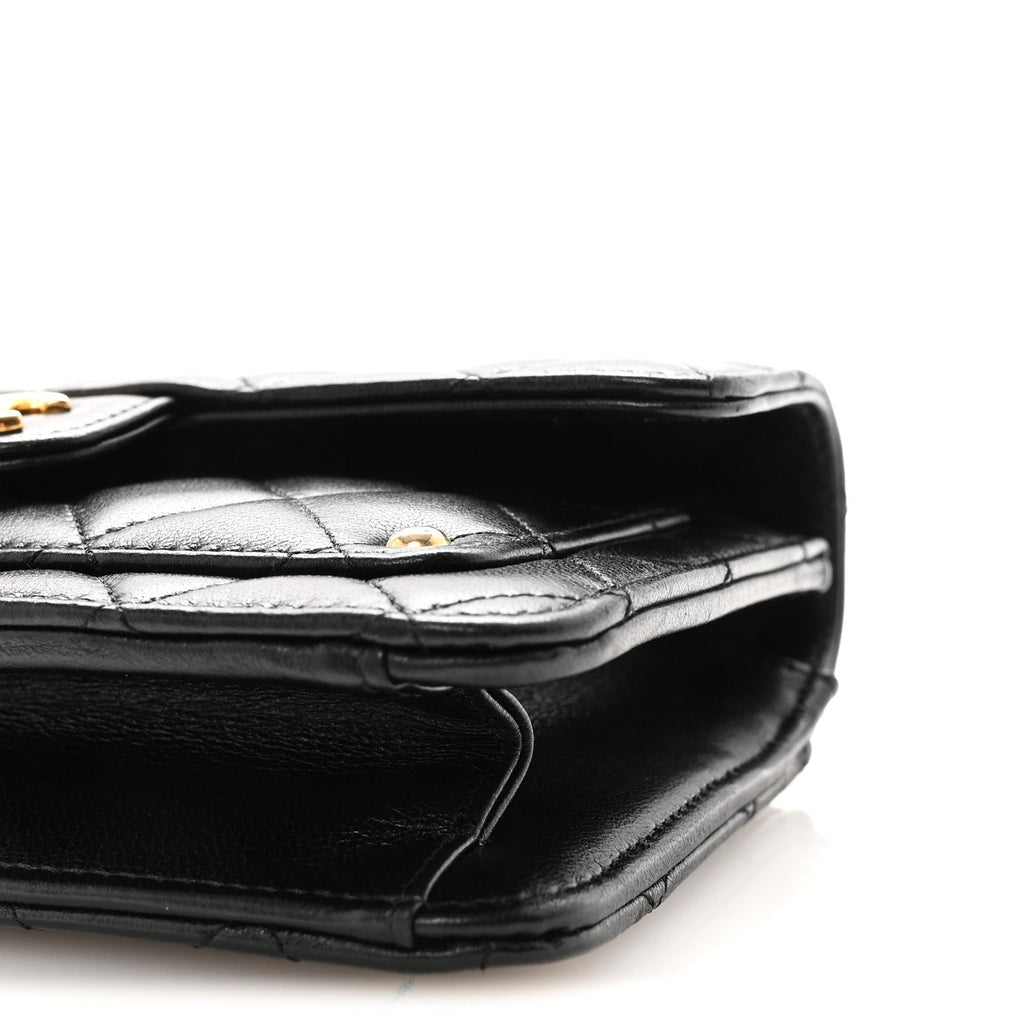 Lambskin Quilted Preppy Satchel Wallet On Chain WOC Black