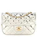 Mirror Calfskin Metallic Calfskin Quilted Hollywood Boulevard Mini Flap With Star Coin Purse Silver