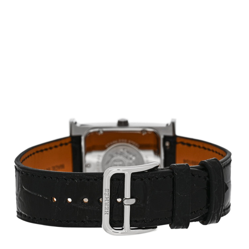 Stainless Steel Alligator Diamond Mother of Pearl 26mm Heure H Hour Quartz Watch Noir