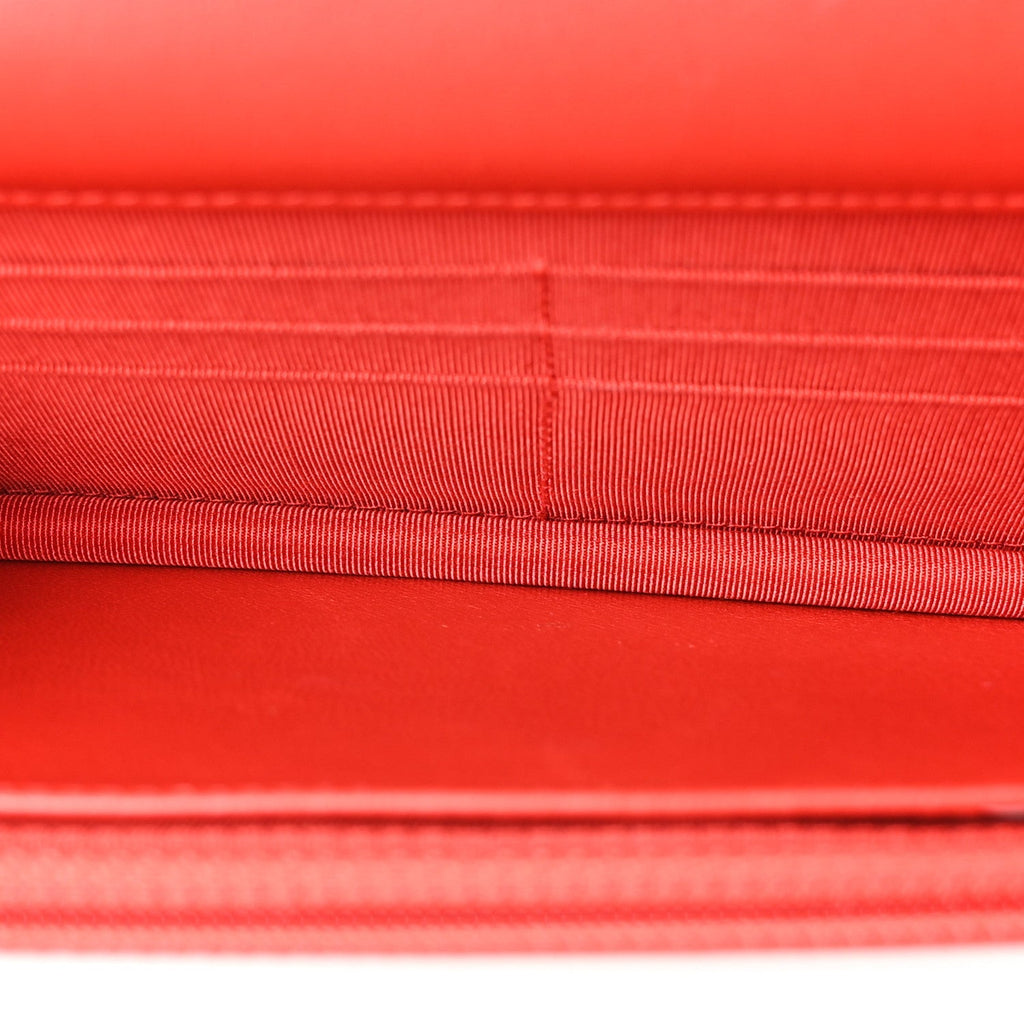 Lambskin Quilted Wallet On Chain WOC Red