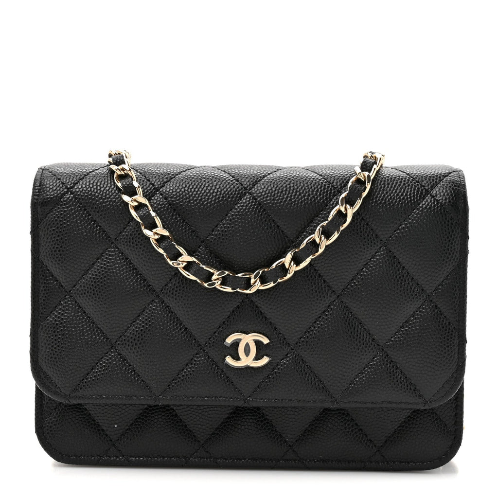 Caviar Quilted Mini Wallet On Chain WOC Black