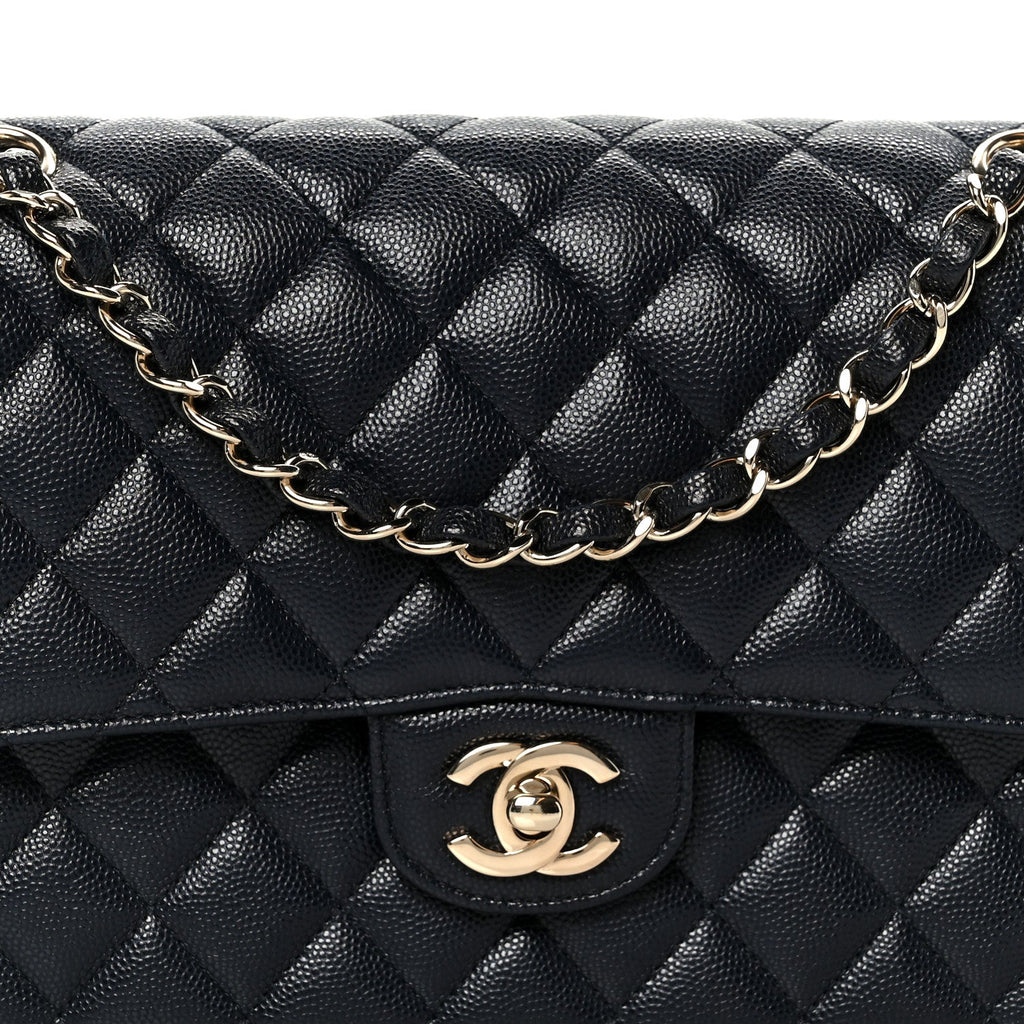 Caviar Quilted Medium Double Flap Navy