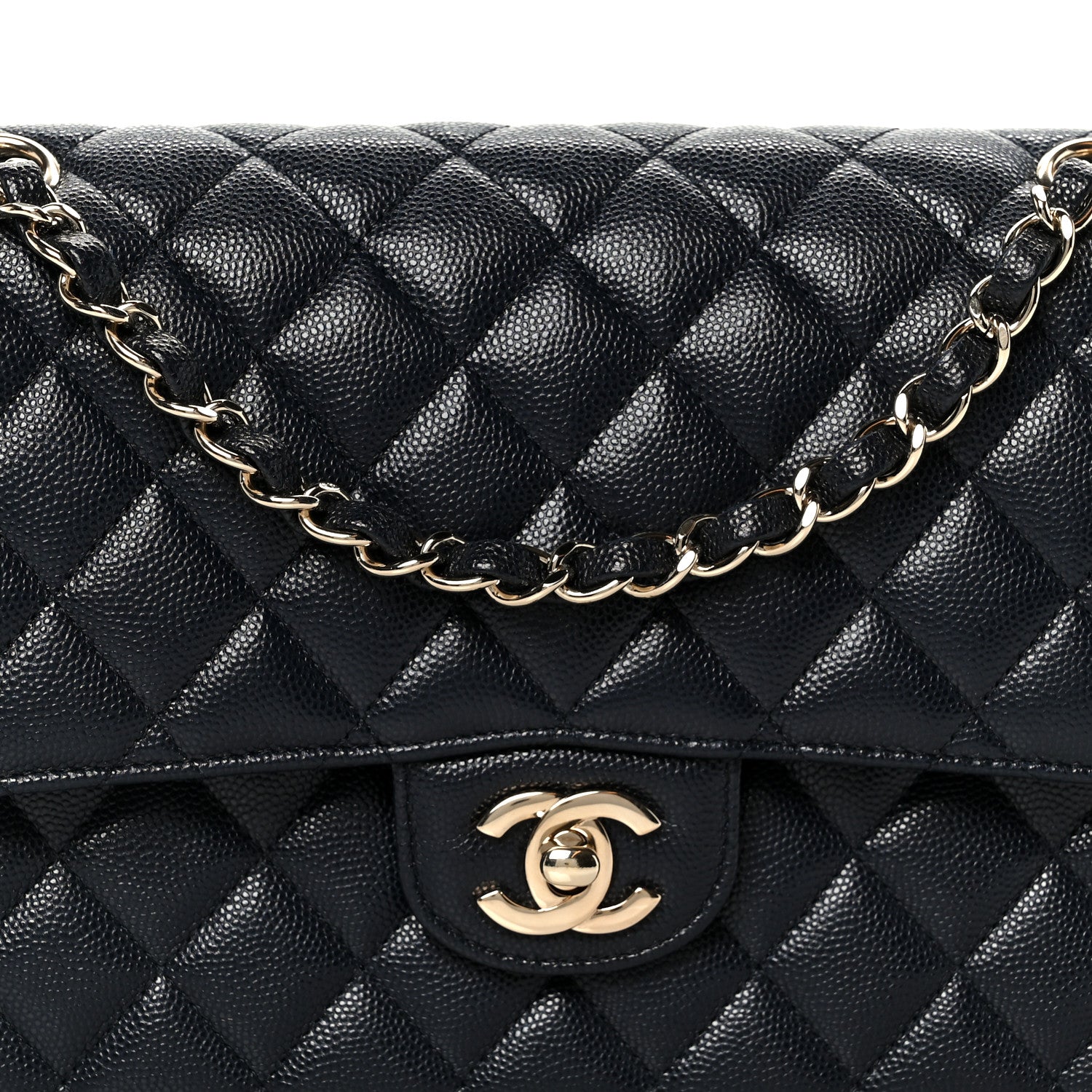Caviar Quilted Medium Double Flap Navy