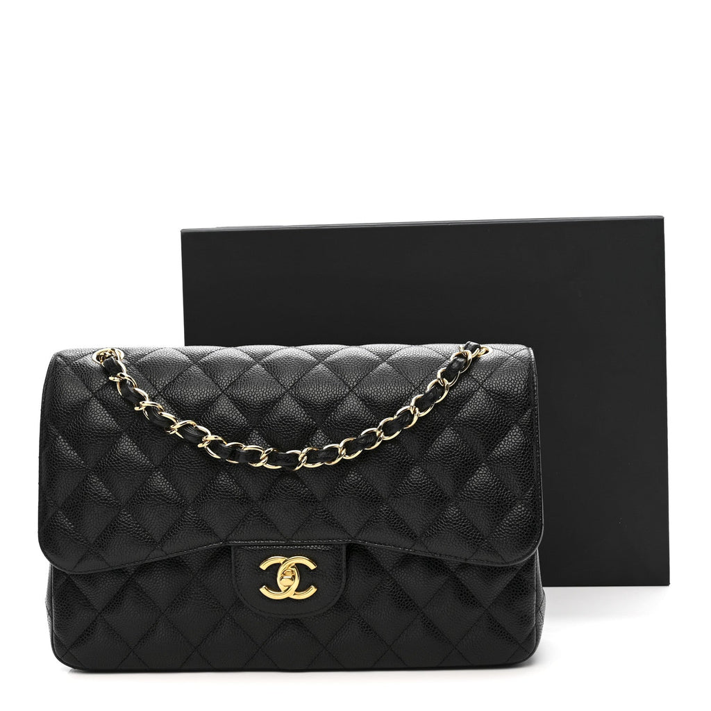 Caviar Quilted Jumbo Double Flap Black