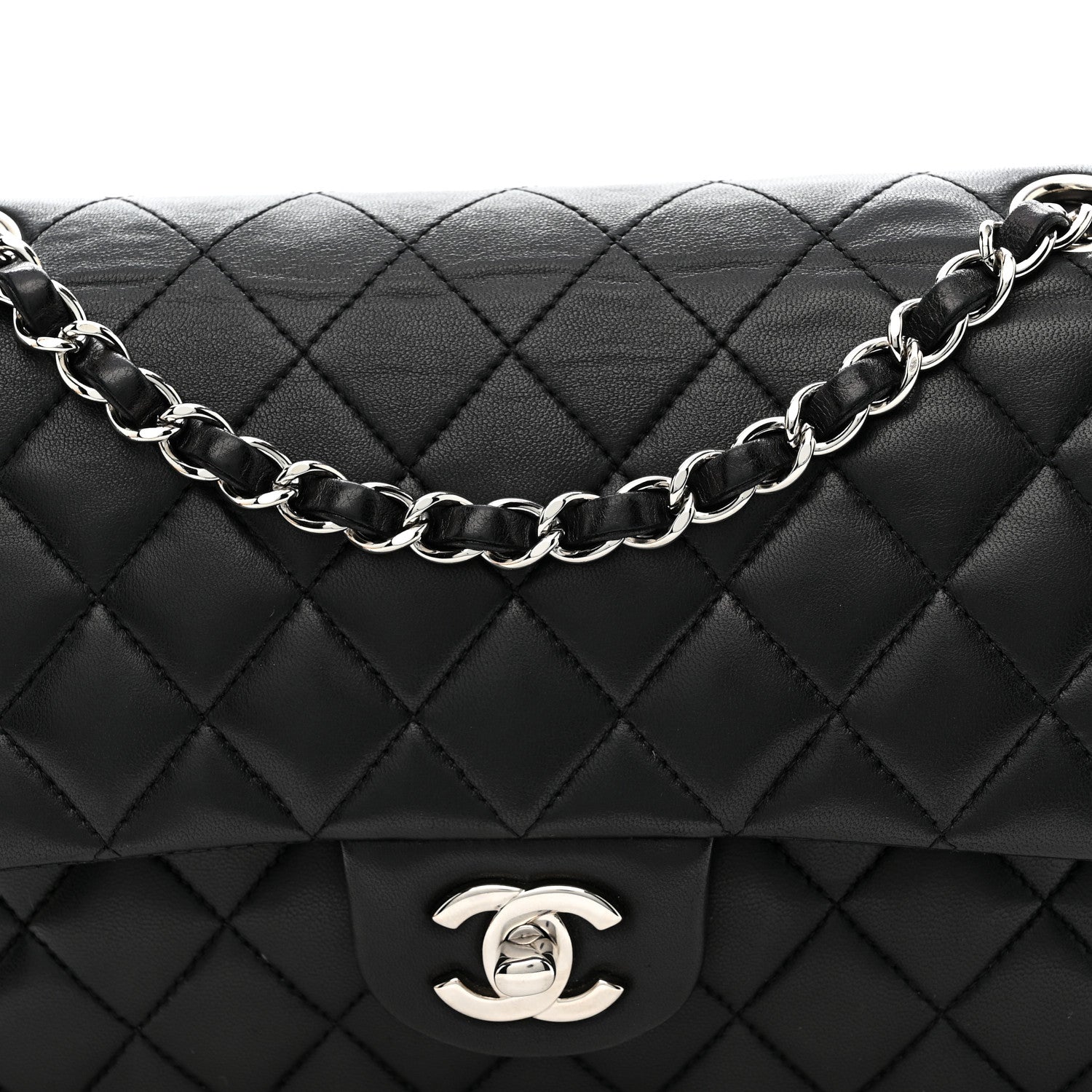 Lambskin Quilted Medium Double Flap Black