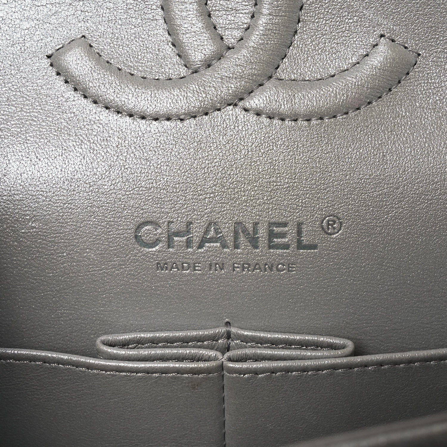 Glittered Metallic Caviar Quilted Medium Double Flap Silver