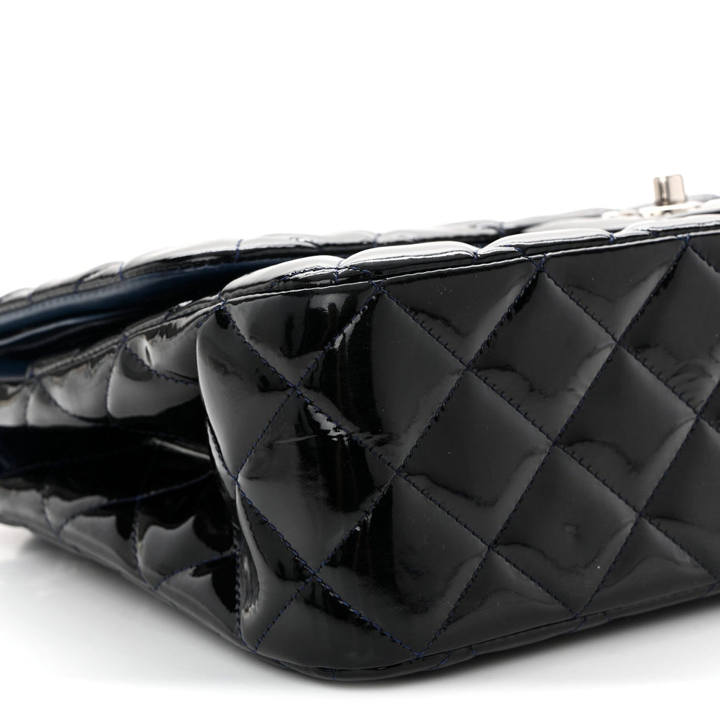 Patent Quilted Jumbo Double Flap Dark Blue
