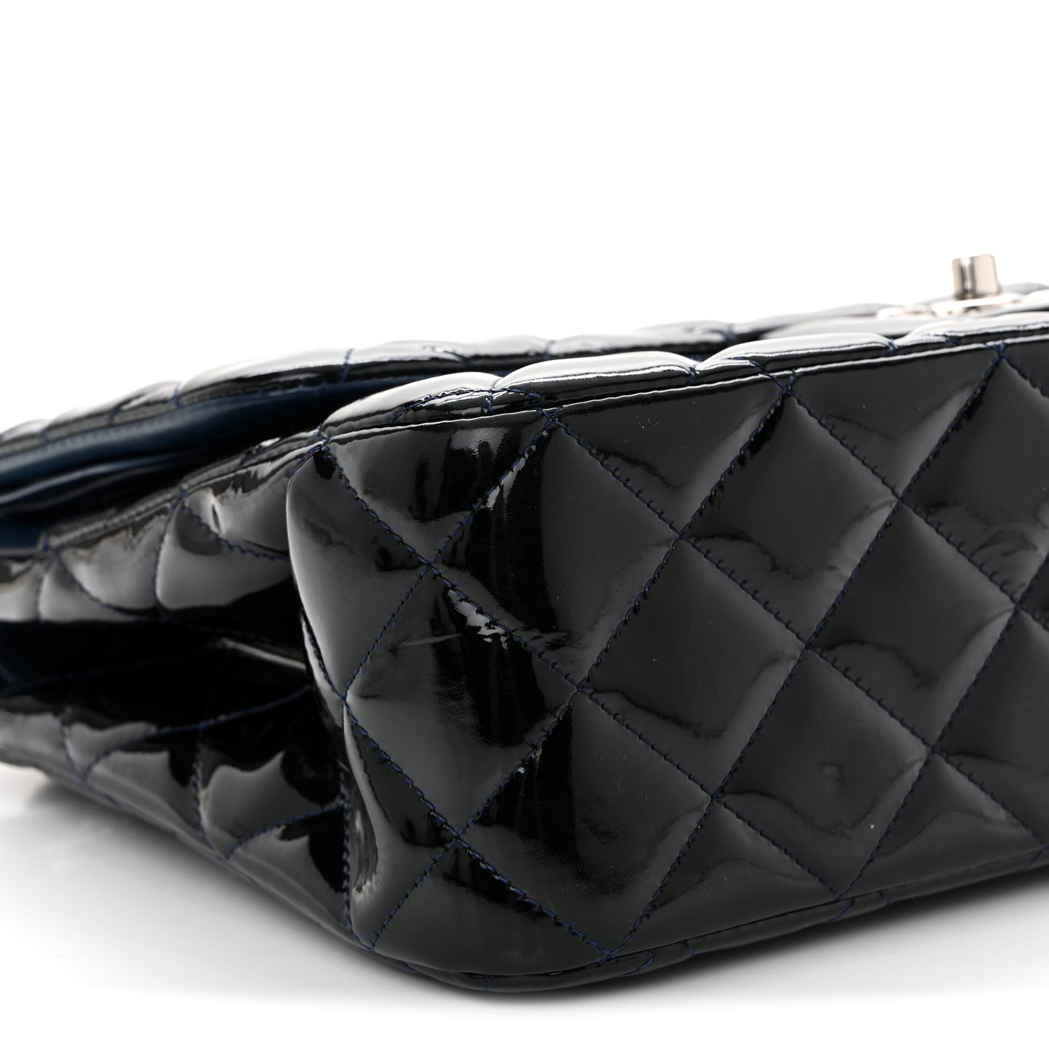Patent Quilted Jumbo Double Flap Dark Blue