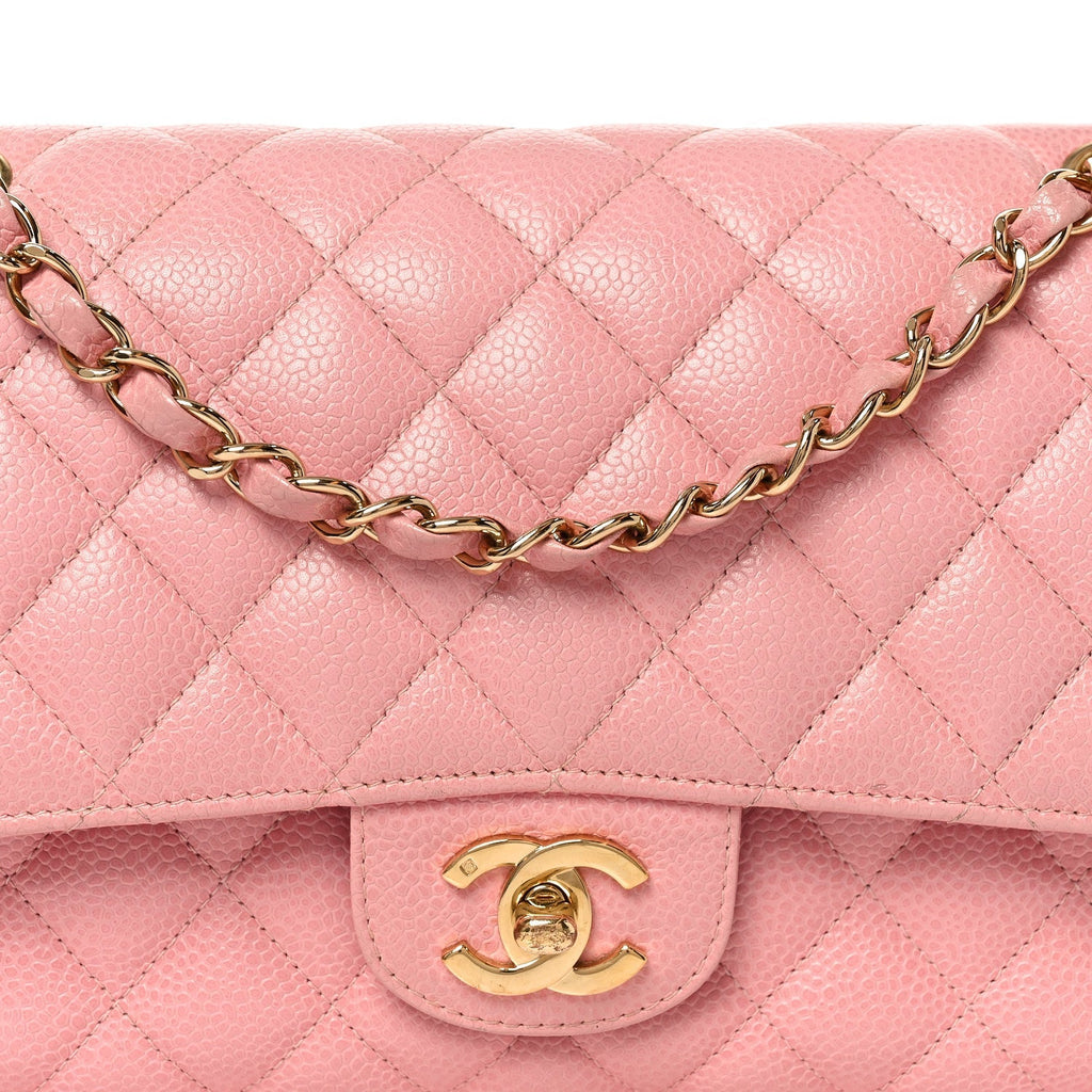 Caviar Quilted Medium Double Flap Pink