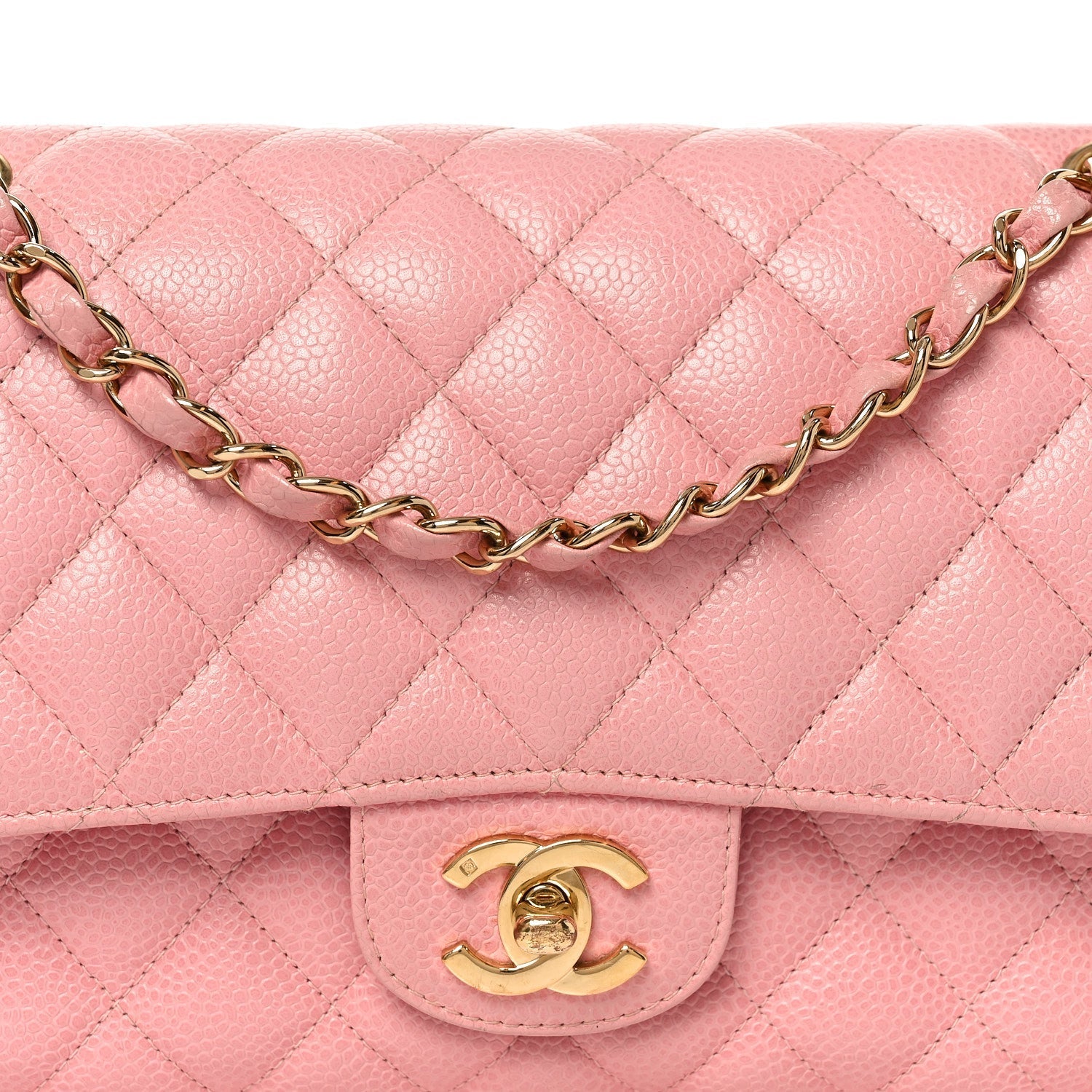 Caviar Quilted Medium Double Flap Pink