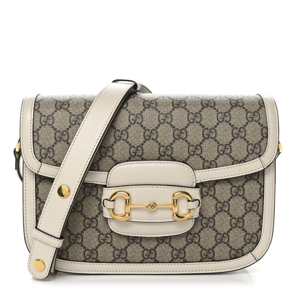 GG Supreme Monogram Horsebit 1955 Shoulder Bag Beige Mystic White
