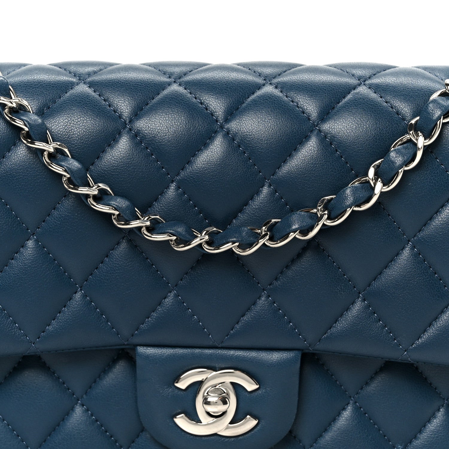 Lambskin Quilted Medium Double Flap Navy