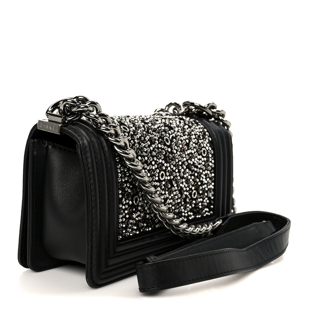 Calfskin Strass Crystal Small Boy Flap Black