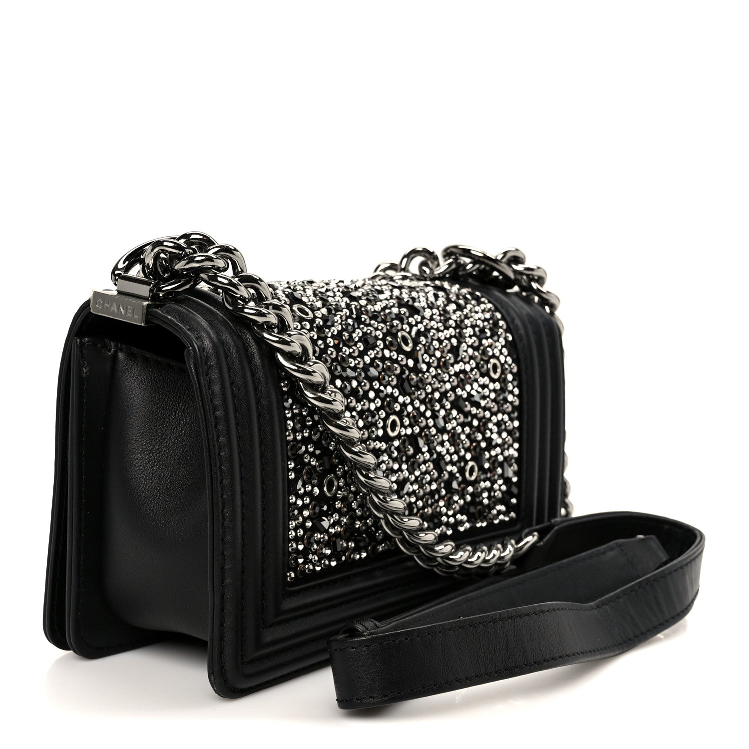 Calfskin Strass Crystal Small Boy Flap Black