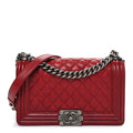Caviar Quilted Medium Boy Flap Dark Red