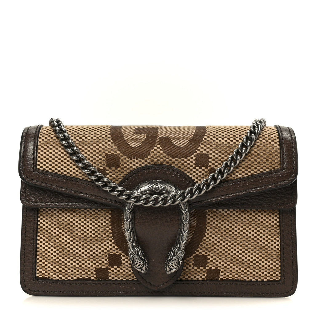 Monogram Jumbo GG Textured Dollar Calfskin Super Mini Dionysus Shoulder Bag Camel Ebony New Acero