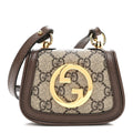 GG Supreme Monogram Textured Dollar Calfskin Blondie Card Case Wallet with Strap Beige Ebony New Acero