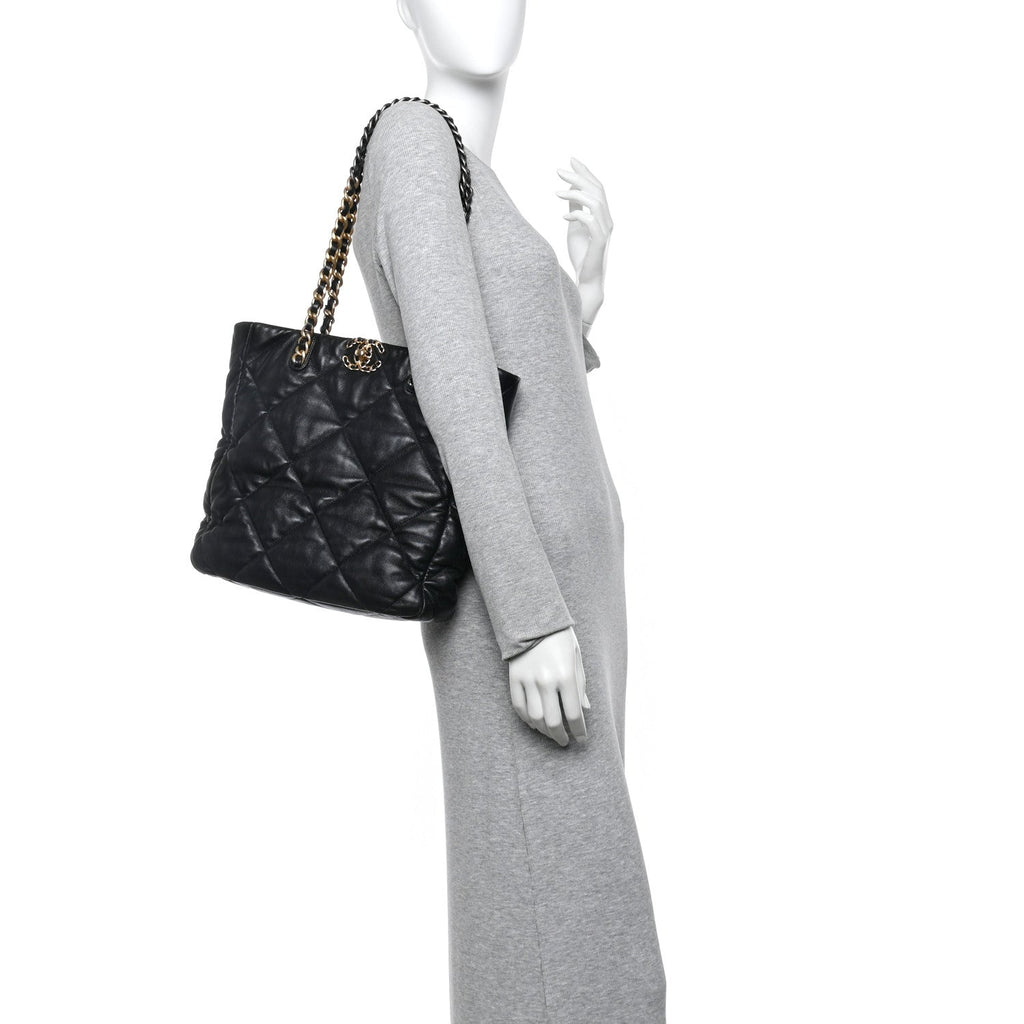 Lambskin Quilted Chanel 19 Shopping Bag Black