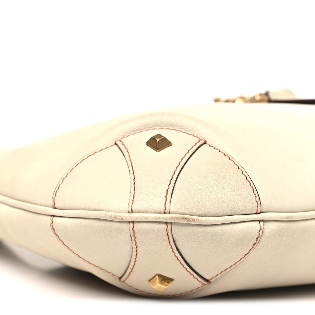 Calfskin Piston Lock Jackie O Hobo White