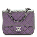 Iridescent Lambskin Quilted Mini Square Flap Dark Purple