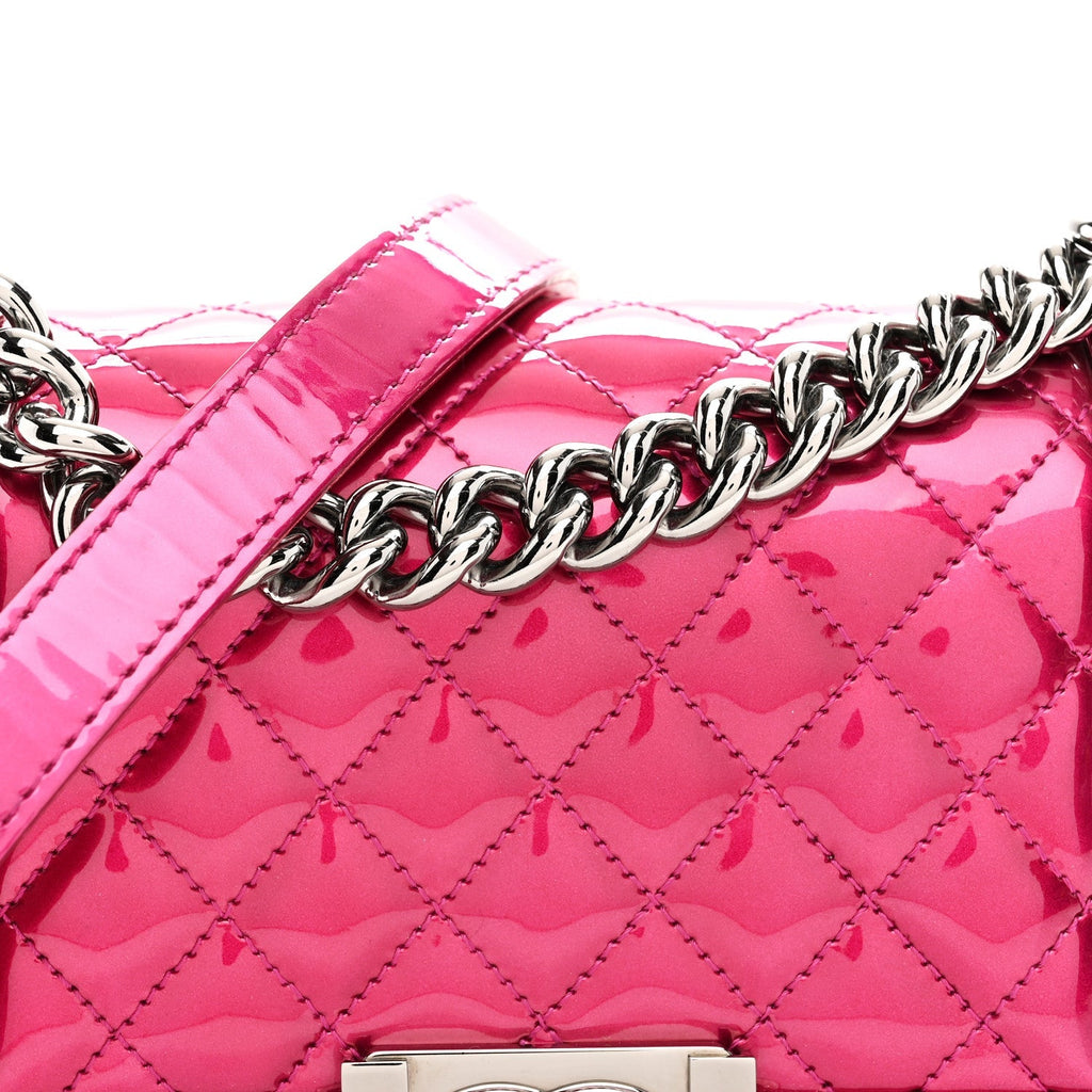 Metallic Patent Calfskin Quilted Small Boy Flap Pink