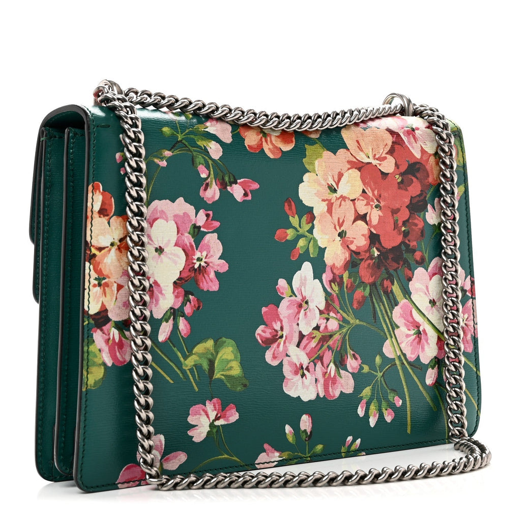 Calfskin Blooms Print Medium Dionysus Shoulder Bag Bright Emerald Multicolor