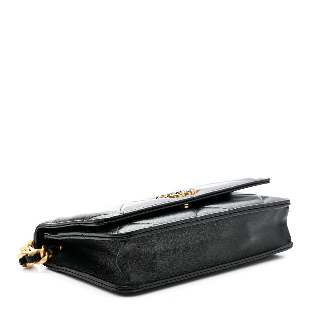 Lambskin Quilted Chanel 19 Wallet On Chain WOC Black