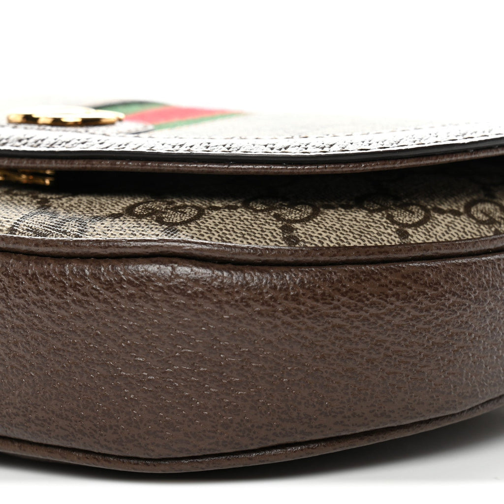 GG Supreme Monogram Textured Dollar Calfskin Web Mini Ophidia Flap Shoulder Bag Beige Ebony New Acero