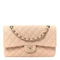 Caviar Quilted Medium Double Flap Light Beige